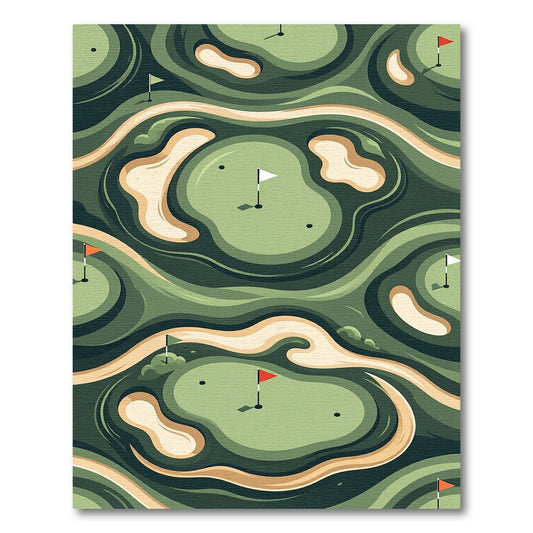 Earthy Green Abstract Golf Course Landscape Rug