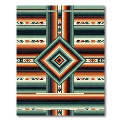 Southwestern Copper Teal Geometric Diamond Rug