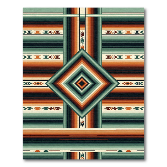 Southwestern Copper Teal Geometric Diamond Rug