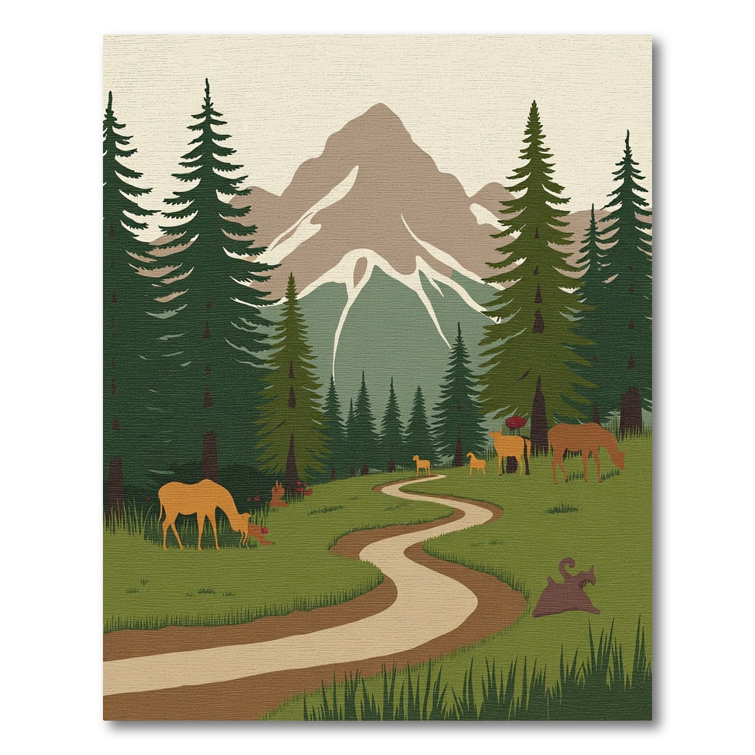 Woodland Deer Path Mountain Landscape Rug