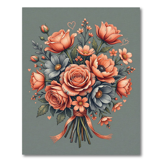 Coral Peach Floral Bouquet Arrangement Rug