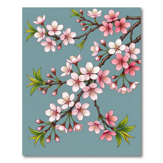 Pink Cherry Blossom Branches Teal Background Rug