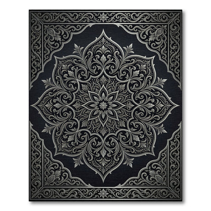 Sophisticated Silver Floral Filigree Medallion Rug