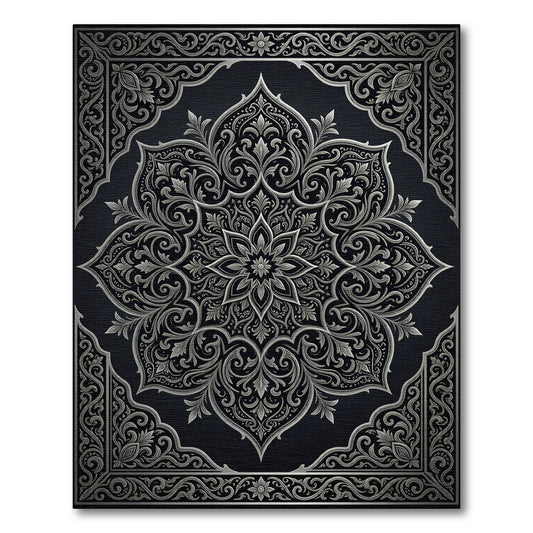 Sophisticated Silver Floral Filigree Medallion Rug