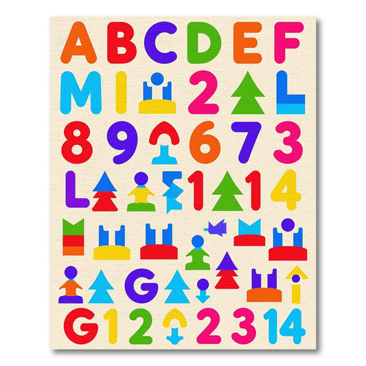 Colorful Alphabet Numbers Geometric Shapes Rug