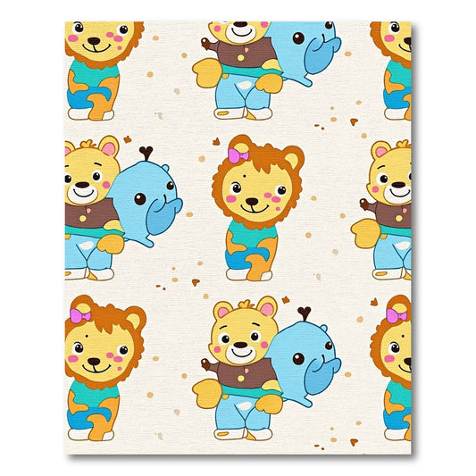 Cute Animals Playful Friends Cheerful Scene Rug