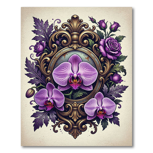 Ornate Purple Orchid and Rose Medallion Rug