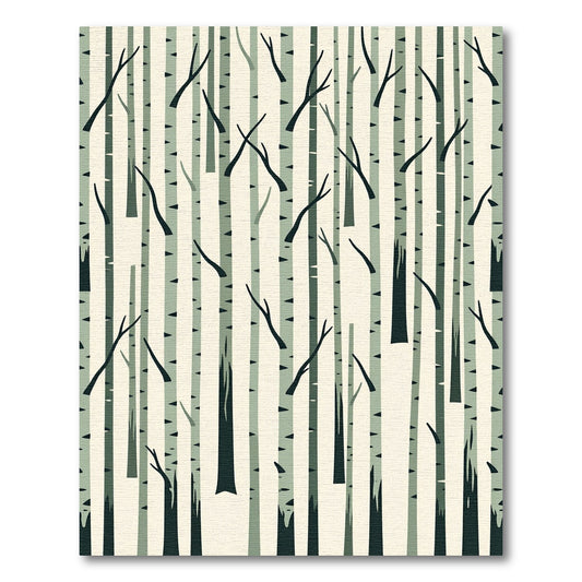 Minimalist Sage Forest Birch Tree Rug