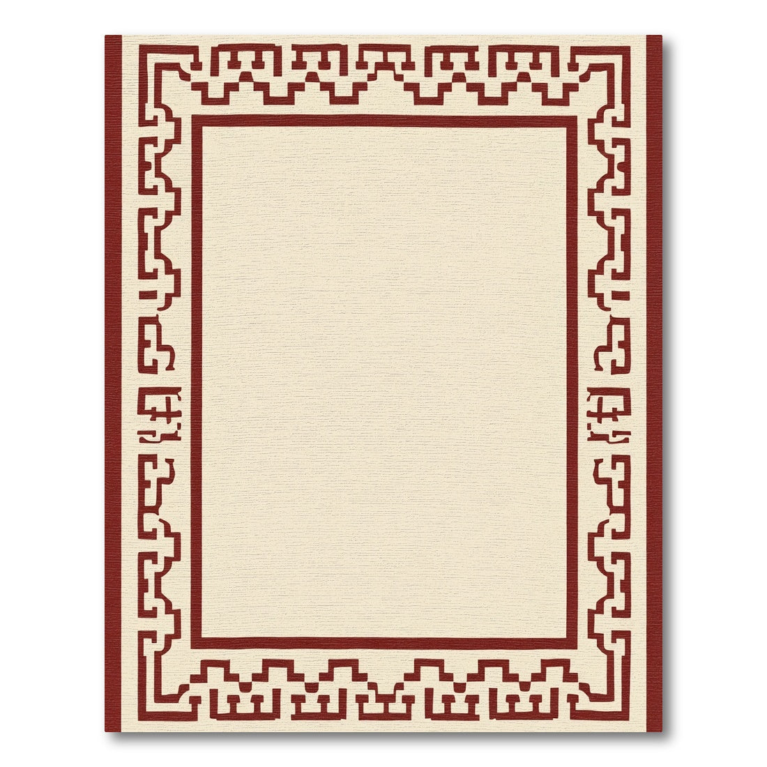 Crimson Geometric Border Cream Rug