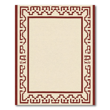 Crimson Geometric Border Cream Rug