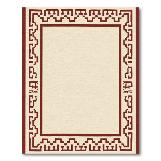 Crimson Geometric Border Cream Rug