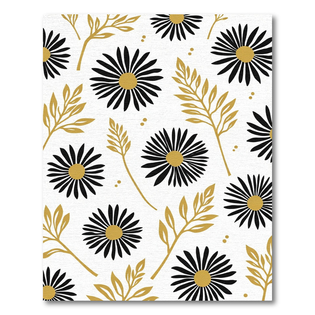 Black Gold Floral Daisy Branches Rug