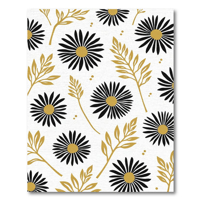 Black Gold Floral Daisy Branches Rug