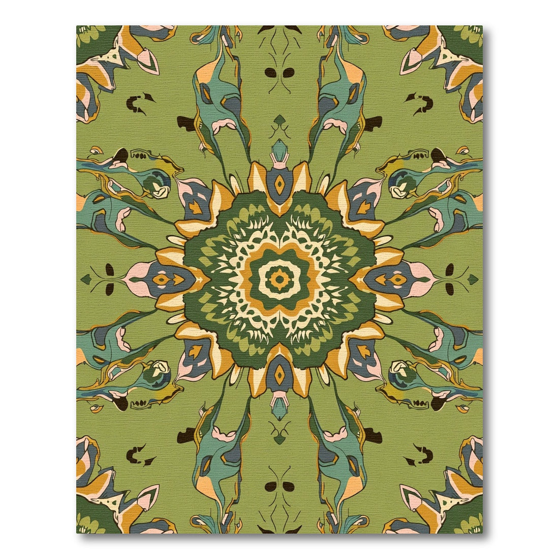 Olive Green Abstract Floral Mandala Rug