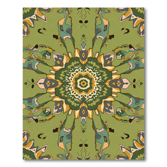 Olive Green Abstract Floral Mandala Rug