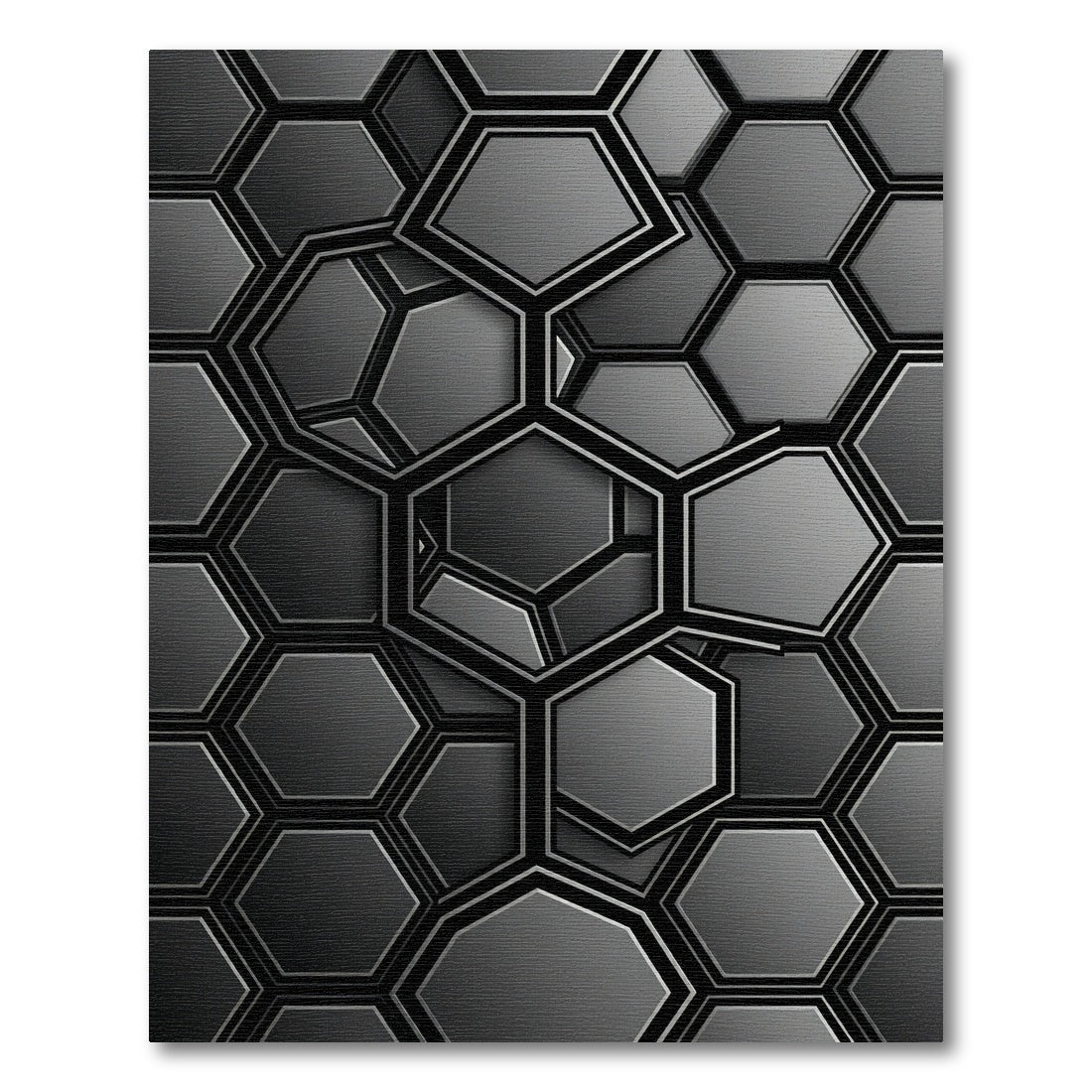 Dark Gray Hexagonal Interlocking Abstraction Rug