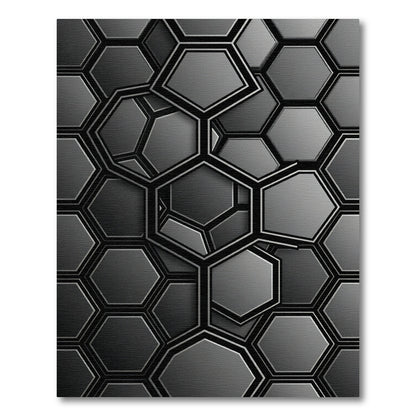 Dark Gray Hexagonal Interlocking Abstraction Rug