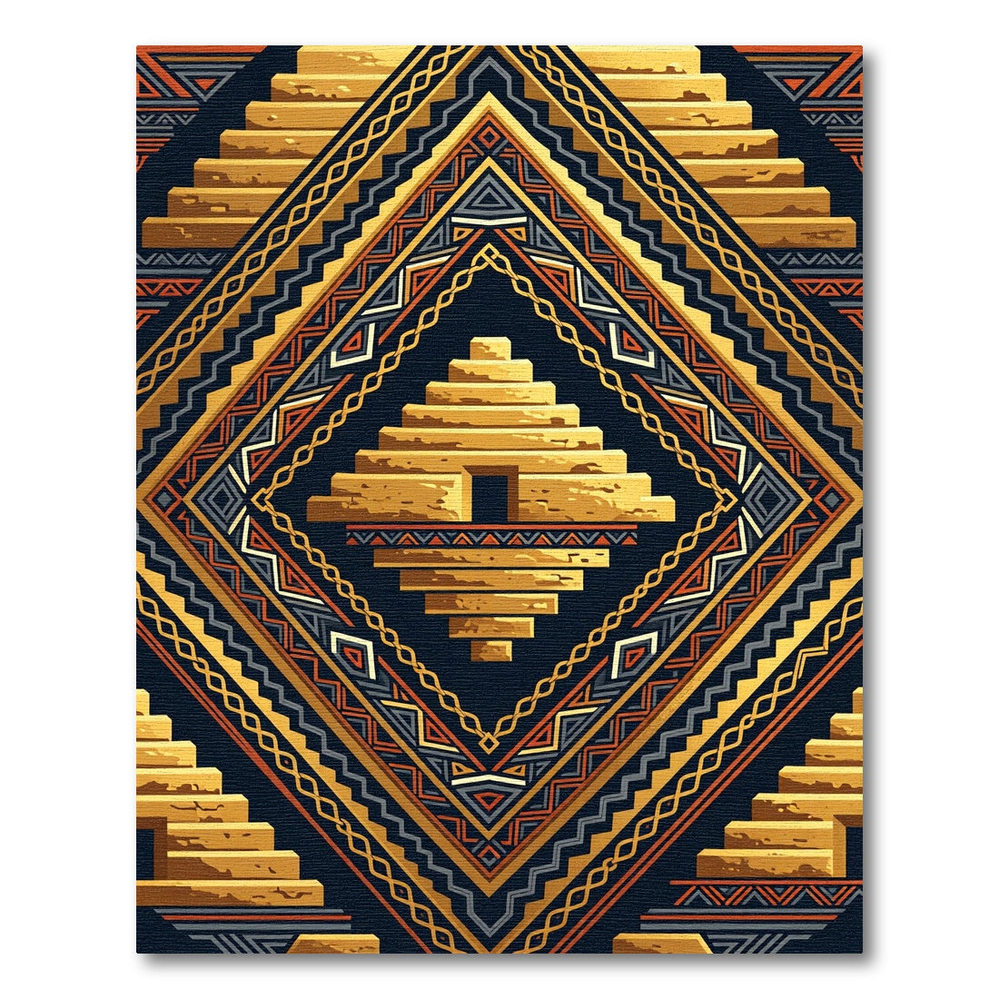 Gold Aztec Geometric Pyramid Stair Rug