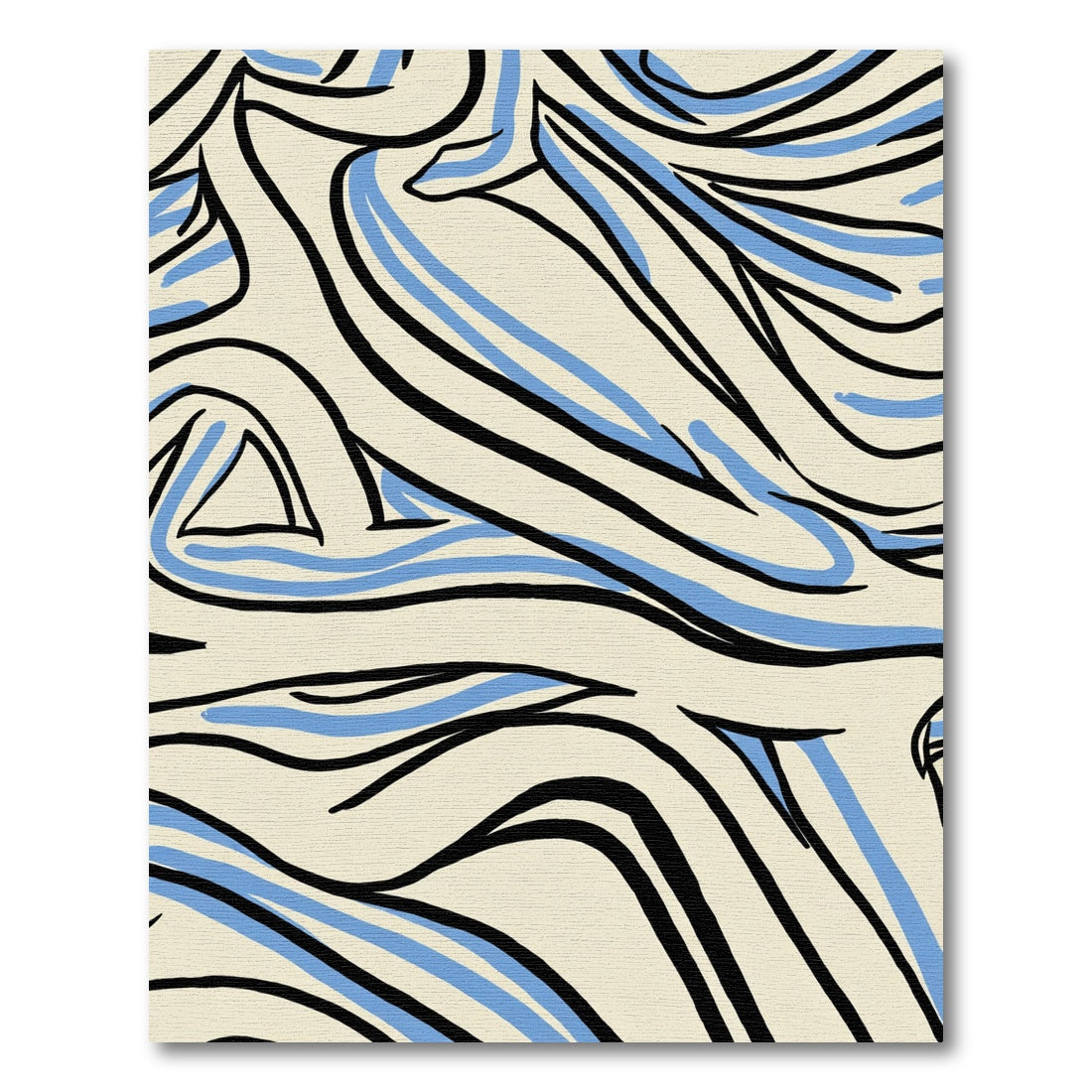 Cream Black Blue Wavy Lines Rug