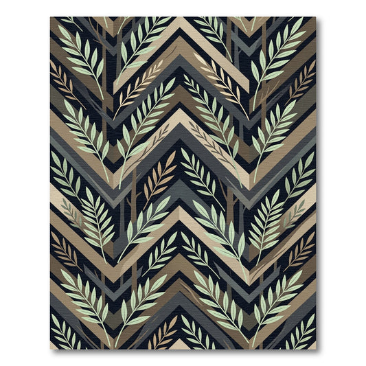 Earthy Chevron Leaf Botanical Mural Rug