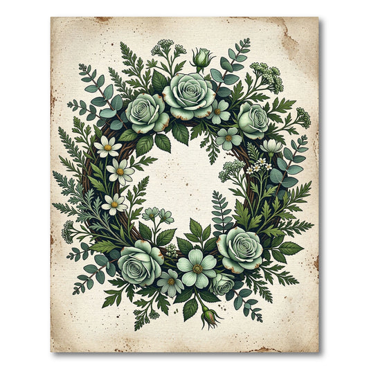 Vintage Sage Floral Wreath Decor Rug