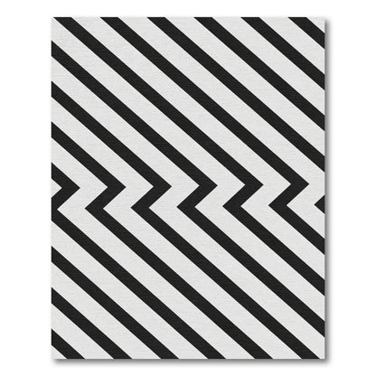 Black White Chevron Diagonal Stripes Rug