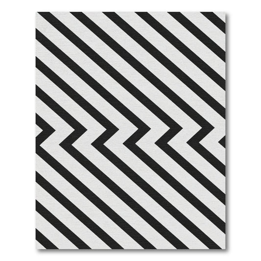Black White Chevron Diagonal Stripes Rug