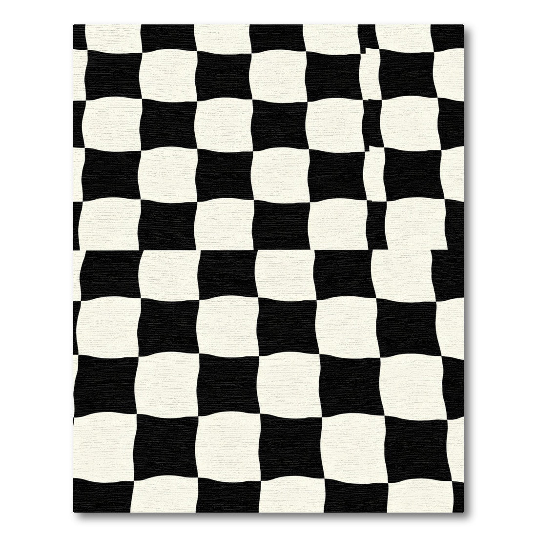 Wavy Black White Checkered Squares Rug