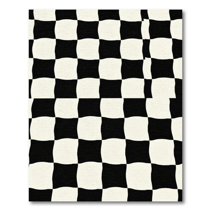 Wavy Black White Checkered Squares Rug