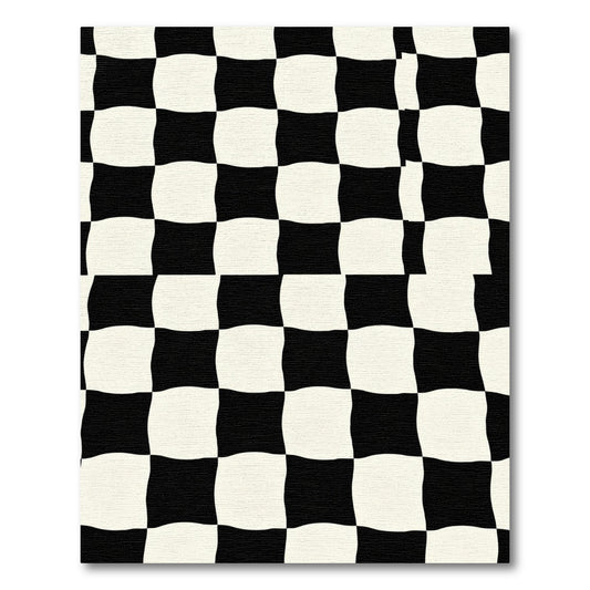 Wavy Black White Checkered Squares Rug