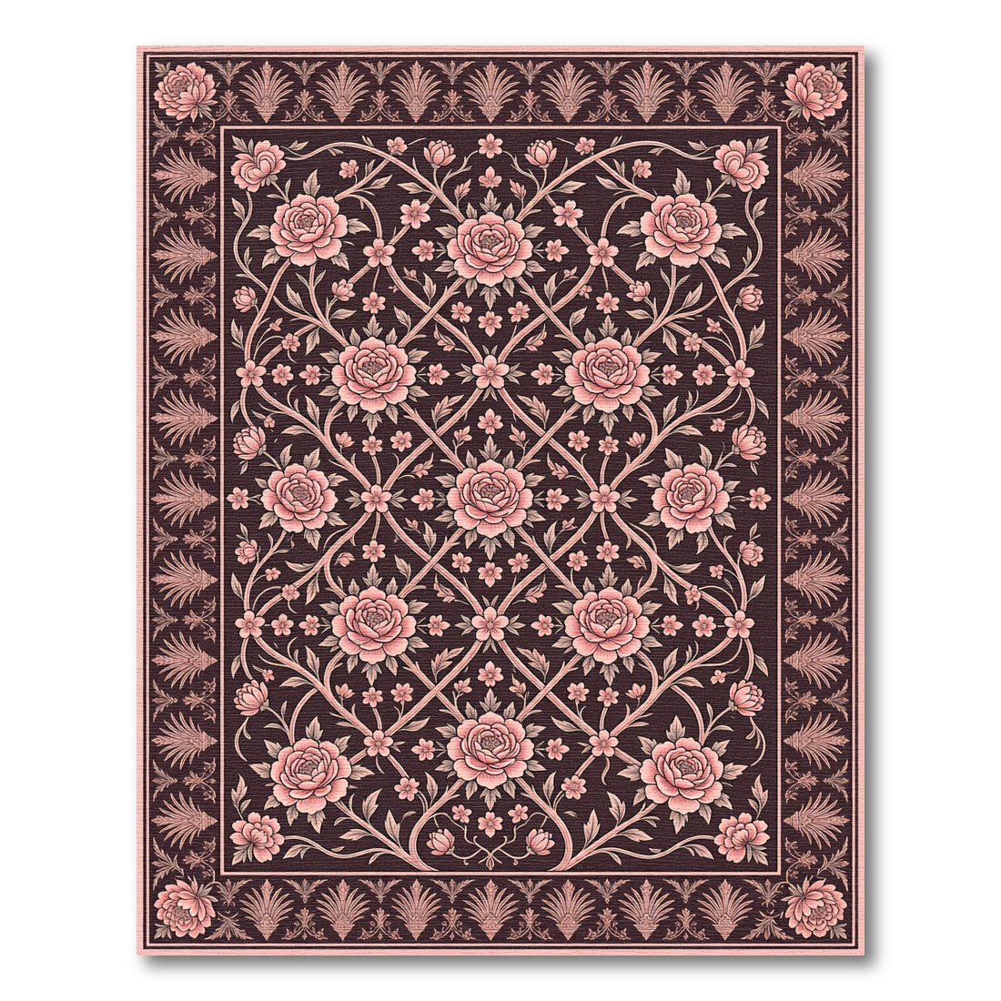 Rose Floral Lattice Dark Background Rug