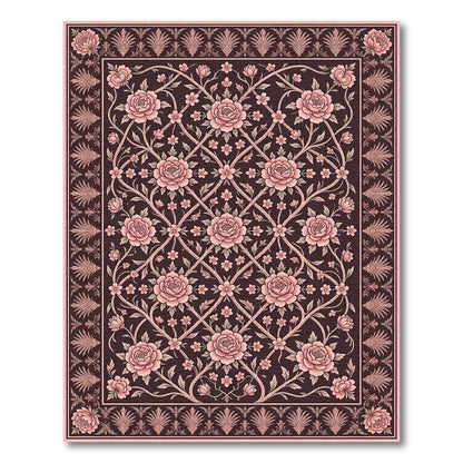 Rose Floral Lattice Dark Background Rug