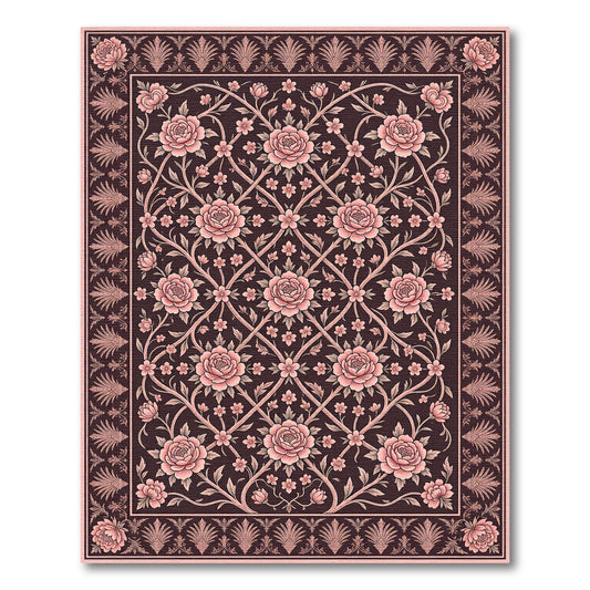 Rose Floral Lattice Dark Background Rug