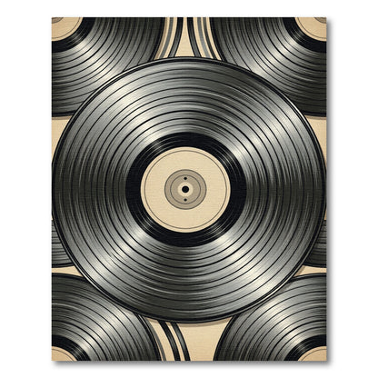 Retro Monochromatic Vinyl Record Circles Rug