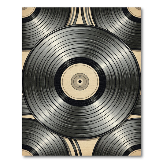 Retro Monochromatic Vinyl Record Circles Rug