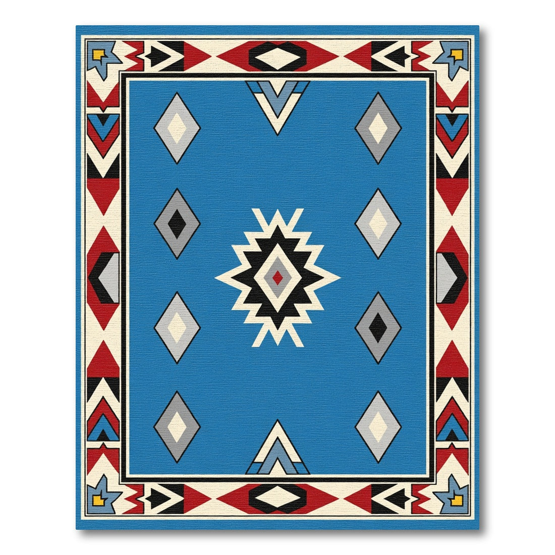 Bold Blue Geometric Diamond Aztec Rug