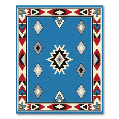 Bold Blue Geometric Diamond Aztec Rug