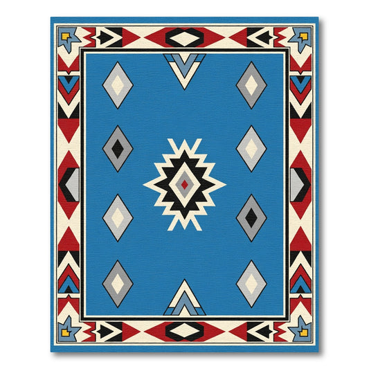 Bold Blue Geometric Diamond Aztec Rug