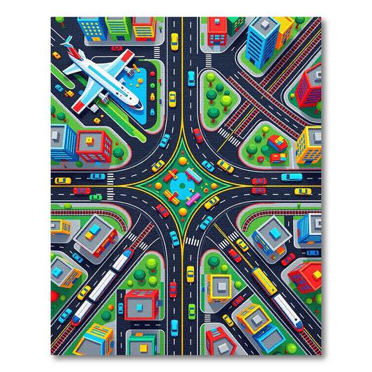 Vibrant Aerial City Traffic View Rug