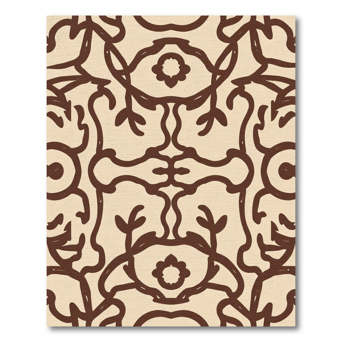 Brown Floral Scrollwork Symmetry Rug