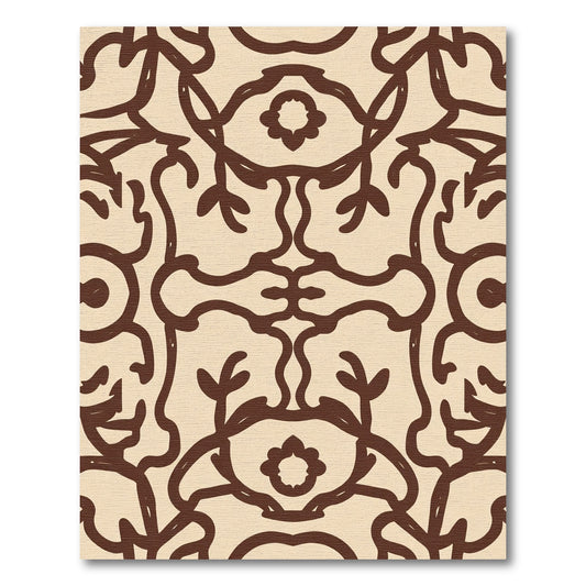 Brown Floral Scrollwork Symmetry Rug