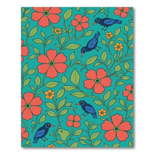 Teal Coral Floral Birds Botanical Rug