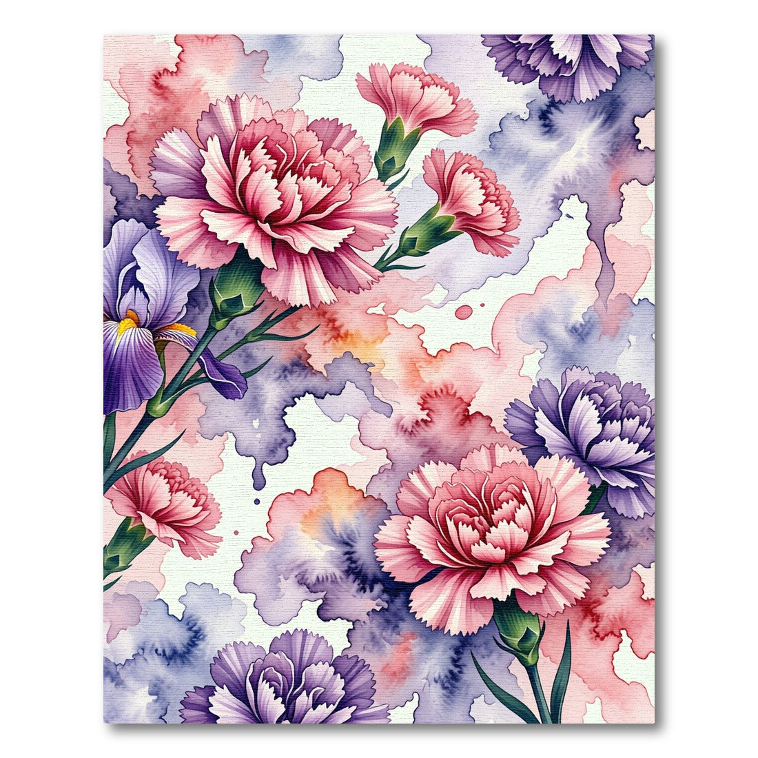 Watercolor Carnation and Iris Floral Garden Rug