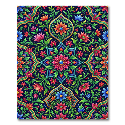 Vibrant Floral Medallion with Deep Indigo Rug