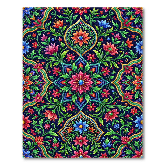 Vibrant Floral Medallion with Deep Indigo Rug