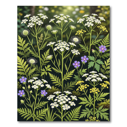 Botanical White Yellow Purple Bloom Collage Rug