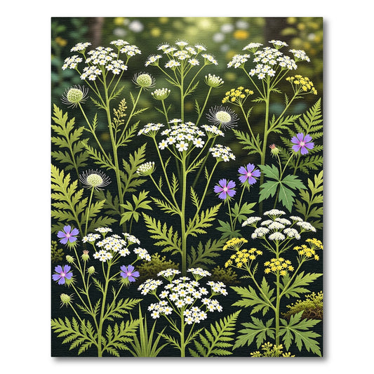 Botanical White Yellow Purple Bloom Collage Rug