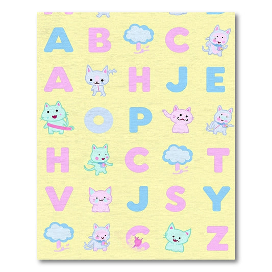 Playful Alphabet Cats Bright Yellow Rug