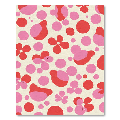Retro Pink Red Floral Dot Rug
