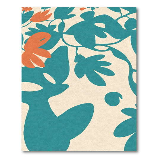 Teal Orange Abstract Floral Arrangement Rug